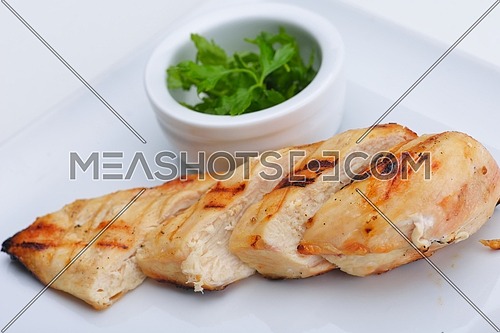 chicken grill food meat sliced isolated on white background