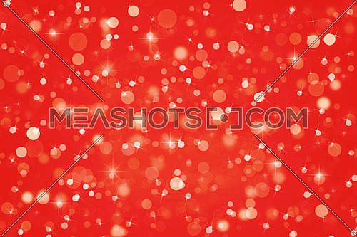 Abstract scarlet red Christmas holiday winter background of falling snow bokeh, sparkles and glitter