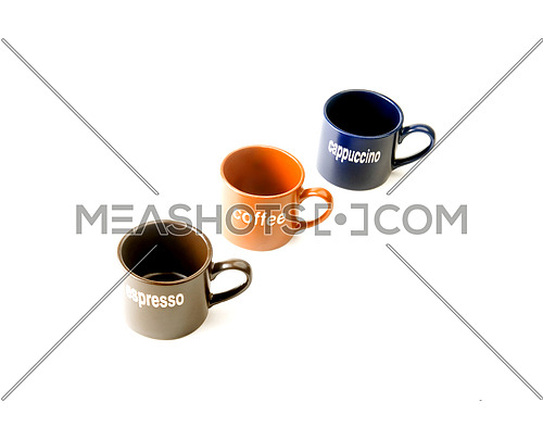 coffee espresso cappuccino cups isolated on white background