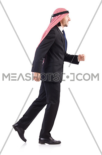 Walking arab man isolated on white