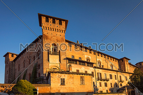Middle Ages castle "Morando bolognini" at sunset, built in the thirteenth century in Sant'Angelo lodigiano,Lombardy italy.