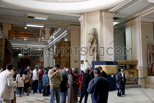 a photo for the entrance of Egyptian museum in Cairo showing some monuments, statues , might have an editorial value in case of covering tourism news