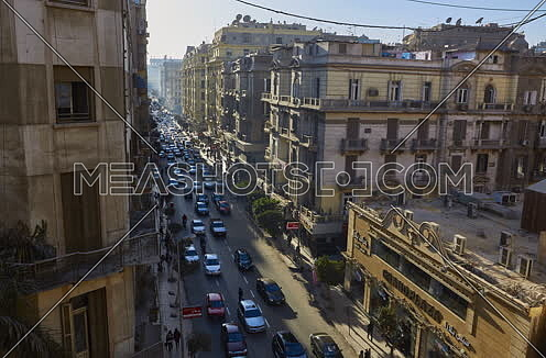 Fixed Shot for Traffic at Talat Harb Street at Cairo at Day