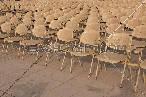 rows of seats at giza pyramids in egypt