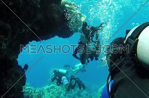 Follow shot for scuba divers under water at The Red Sea