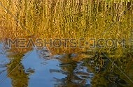 Colorful yellow and golden ripples and waves running on water surface create hypnotic zigzag crankle effect, moving flow background, Full HD 1080