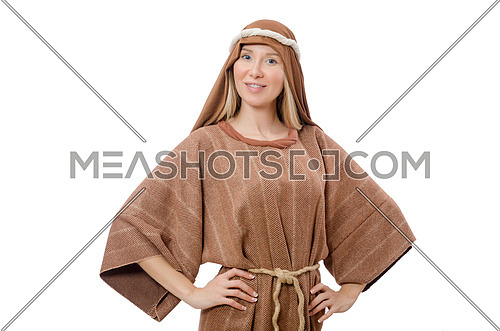 Woman in traditional arabian costume isolated on white