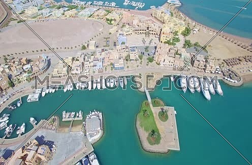 Drone shot flying above Al Gouna Marina at Day 