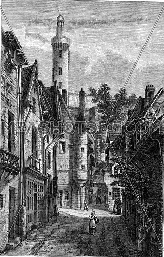 One Street from the town of Chinon, vintage engraved illustration. Magasin Pittoresque (1882).