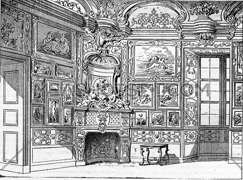 Amateur Cabinet in the seventeenth century, vintage engraved illustration. Industrial encyclopedia E.-O. Lami - 1875.