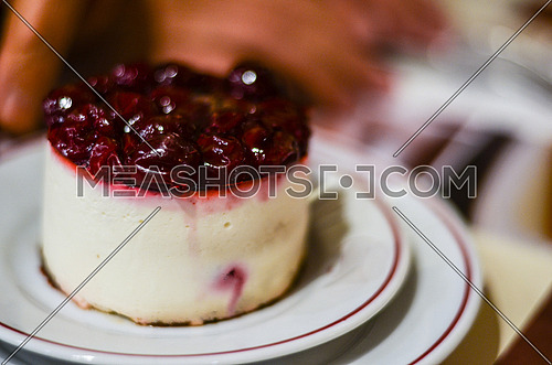 Close up on an ice-cream cherry mini cake