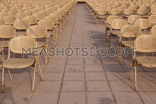 rows of seats at giza pyramids in egypt