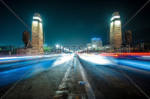 Panorama shot Qasr Al Nile Bridge at Night