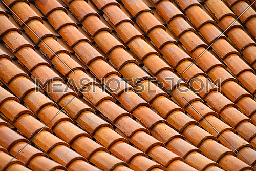Golden brown orange color painted glazed traditional Asian antique vintage ceramic, roof tiling decoration
