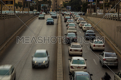 Long Shot for traffic from above  Al Thawra Tunnel at Daytime