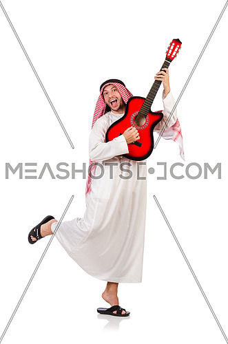 Arab man playing guitar isolated on white