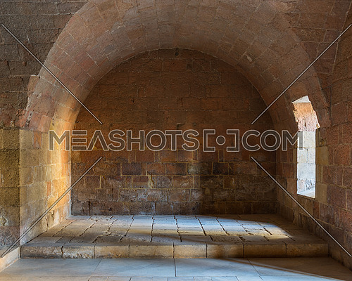 Hall at Mamluk era historic Prince Taz palace with vaulted stone bricks ceiling situated on the intersection of Saliba Street and Suyufiyya Street, Medieval Cairo, Egypt