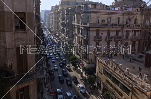 Fixed high angel Shot for Traffic at Talat Harb Street at Cairo at Day