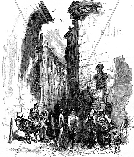 The statue of Pasquino, in Rome. vintage engraved illustration. Journal des Voyages, Travel Journal, (1880-81).