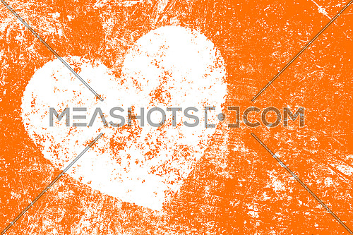 Grunge white heart over orange color noisy abstract romantic background