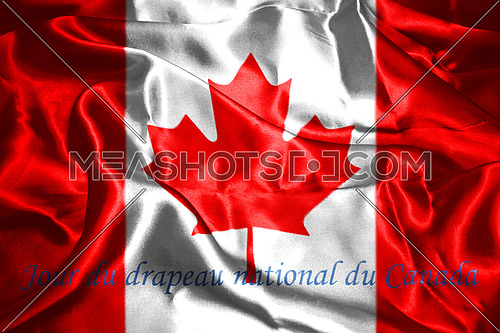 Canadian National Flag With Maple Leaf On It And Text In French Jour du drapeau national du Canada, meaning, National Flag Of Canada Day