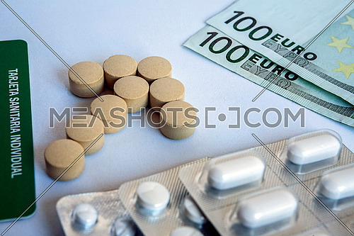 concept of pharmaceutical copayment, health insurance card