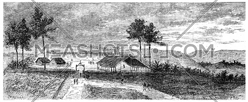 View of Franceville, vintage engraved illustration. Journal des Voyage, Travel Journal, (1880-81).