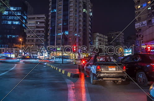 Close shot for Traffic Lights at Moustafa Mahmoud Square at Cairo at Night