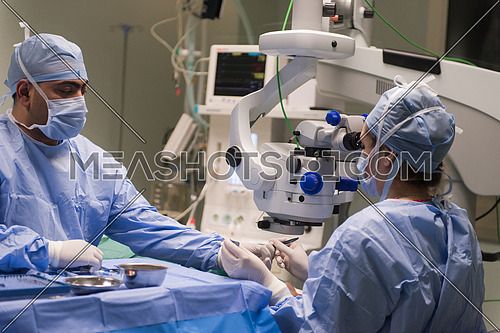 Middle eastern surgery team in the operating room at the large modern clinic