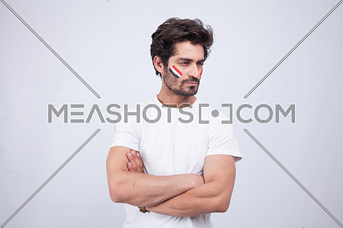 a young man with a white t-shit on a white background