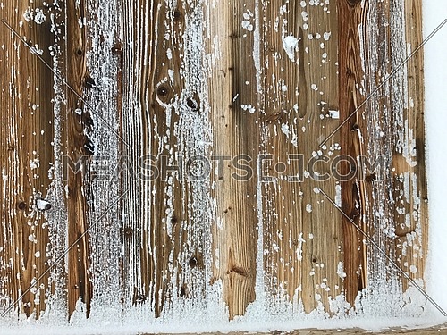 old wood wall covered with snow  vintage retro  natural outdoor  background