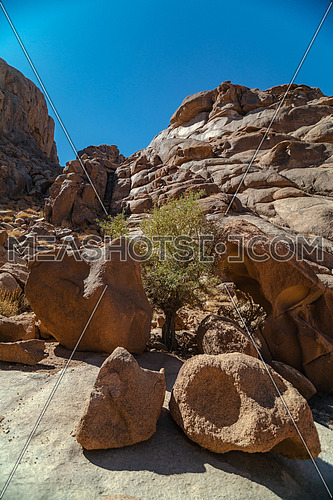 Mid shot for rocks at Ain Hardra at Sinai Mountain at day.
