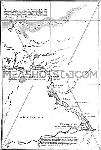 Crossing South America, Map, vintage engraved illustration. Le Tour du Monde, Travel Journal, (1865).