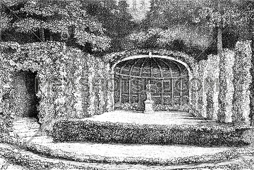 Theatre of greenery in the park of Belvedere in Weimar, vintage engraved illustration. Le Tour du Monde, Travel Journal, (1872).