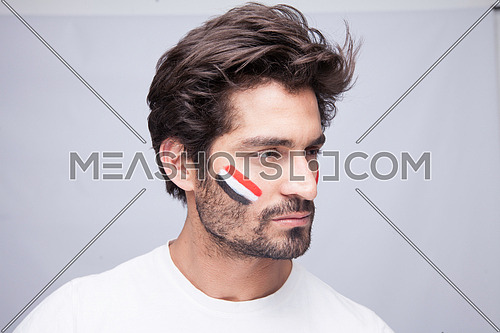 A young man with a white t-shit on a white background