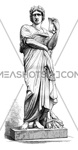 1861 Sculpture Show, Virgil statue by Thomas, vintage engraved illustration. Magasin Pittoresque 1861.