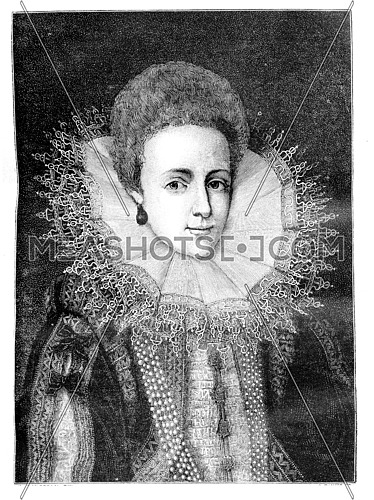 Gallery of Mr. Rothan. - Portrait of a woman attributed to Peter Porbus. - Drawing of H. Rousseau, vintage engraved illustration. Magasin Pittoresque 1875.