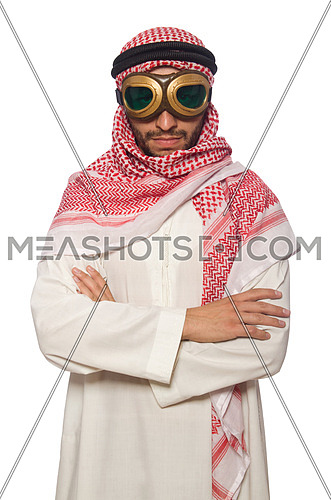 Arab man wearing aviator glasses isolated on white