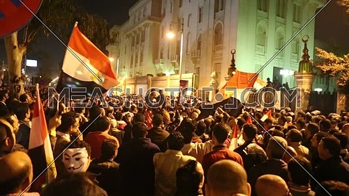 Protest near the presidential palace against Morsi's constitutional declaration at night - December 2012