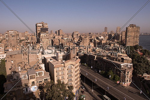 aerial view of the zamalek district in Cairo showing old buildings and architecture mixed with modern buildings