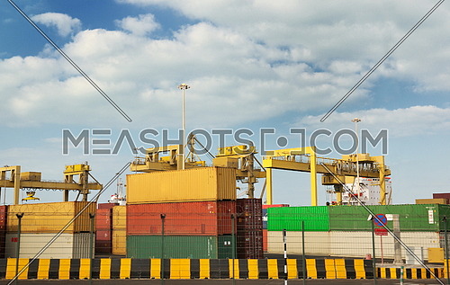 large container ship leaving the container port terminal