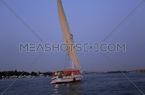 Long shot for the River Nile and a feluka at sunset in Cairo
