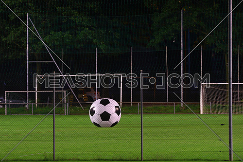 Giant soccer ball on a playing field at night