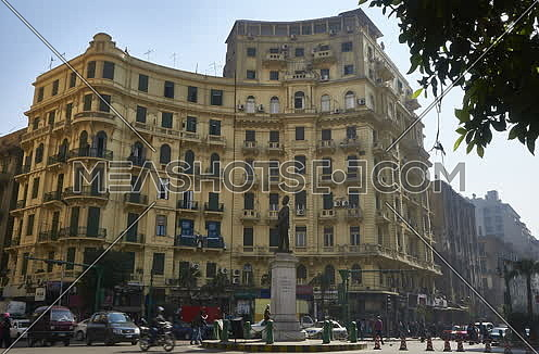 Fixed Shot for Traffic at Talat Harb Square at Cairo at Day