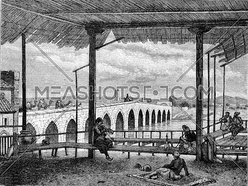 The Bridge of Adana, vintage engraved illustration. Magasin Pittoresque 1882.