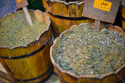 various spices on traditional middle eastern street market