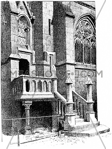 Notre Dame, Stairs vestries, vintage engraved illustration. Paris - Auguste VITU â 1890.