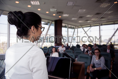 businesswoman speaking and have presentation on conference