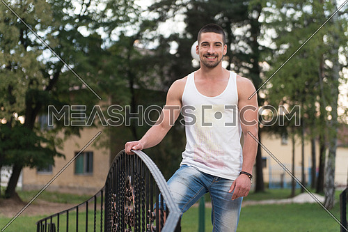 Young Man Outdoors Portrait With Copy Space