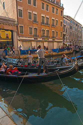 Venice Italy Gondolas on canal , most famous boat